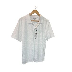 QUIETI Performance Mens Polo Shirt Size L White Camo Pattern Short Sleeve Preppy